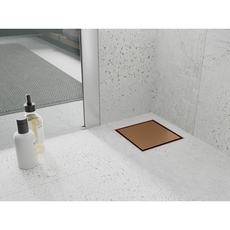 Mexen Flat-Q M13 quadratischer Bodenablauf 15 x 15 cm, gebürstetes Kupfer - 1C10015