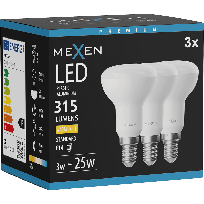 Mexen Nova 3x LED-Glühbirne E14, R50, 3W, Warm - 3000K, 315 lm - L103-E14-0330-01x03
