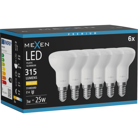 Mexen Nova 6x LED-Glühbirne E14, R50, 3W, Warm - 3000K, 315 lm - L103-E14-0330-01x06