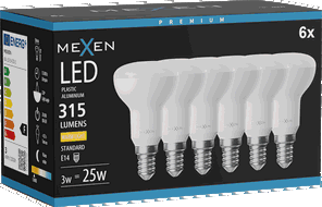 Mexen Nova 6x LED-Glühbirne E14, R50, 3W, Warm - 3000K, 315 lm - L103-E14-0330-01x06