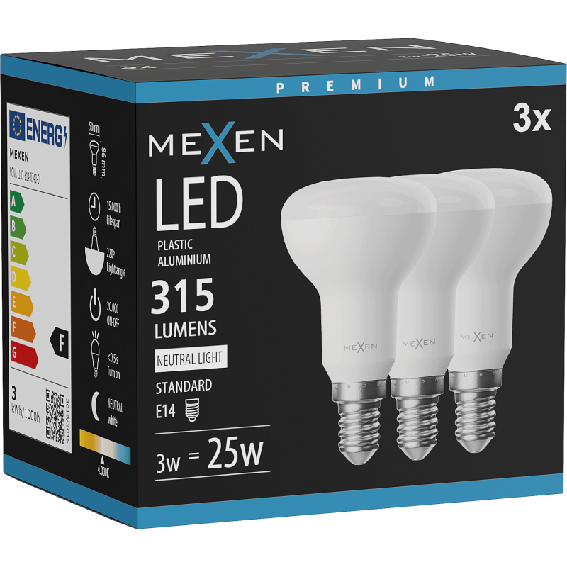 Mexen Nova 3x LED-Glühbirne E14, R50, 3W, Neutral - 4000K, 315 lm - L103-E14-0340-01x03