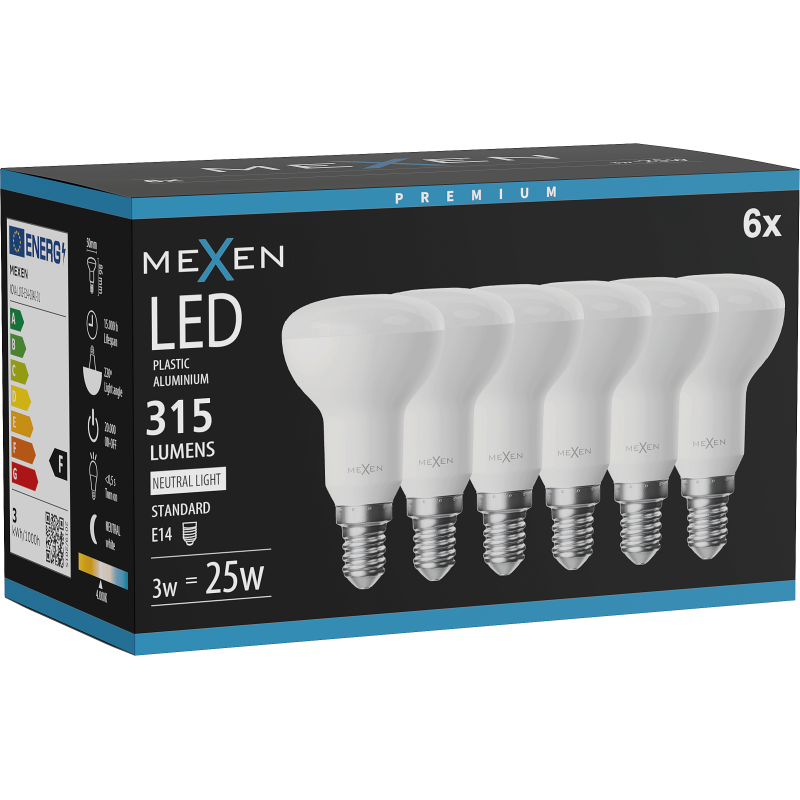 Mexen Nova 6x LED-Glühbirne E14, R50, 3W, Neutral - 4000K, 315 lm - L103-E14-0340-01x06