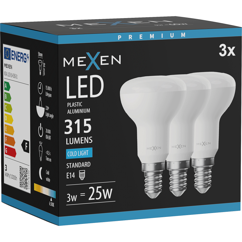 Mexen Nova 3x LED-Glühbirne E14, R50, 3W, Kalt - 6500K, 315 lm - L103-E14-0365-01x03