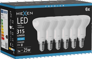 Mexen Nova 6x LED-Glühbirne E14, R50, 3W, Kalt - 6500K, 315 lm - L103-E14-0365-01x06