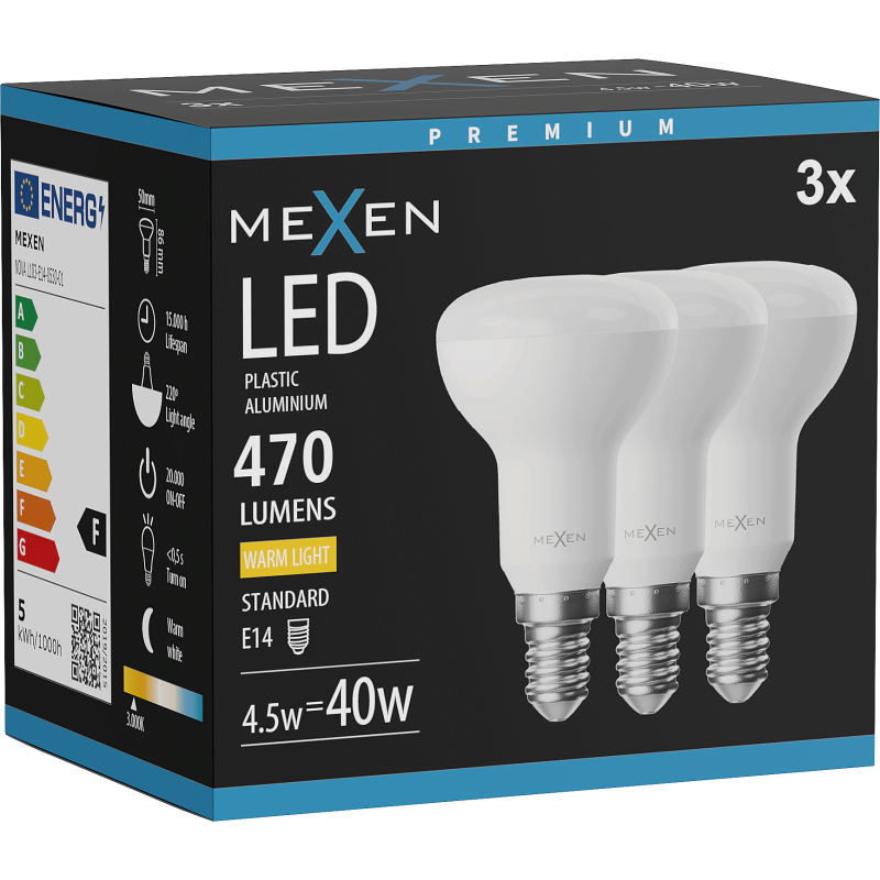 Mexen Nova 3x LED-Glühbirne E14, R50, 4,5W, Warm - 3000K, 470 lm - L103-E14-0530-01x03
