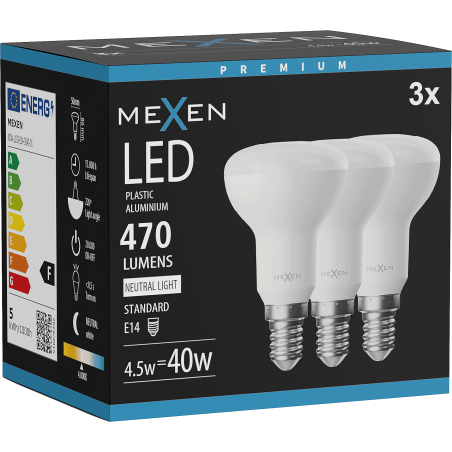 Mexen Nova 3x LED-Glühbirne E14, R50, 4,5W, Neutral - 4000K, 470 lm - L103-E14-0540-01x03