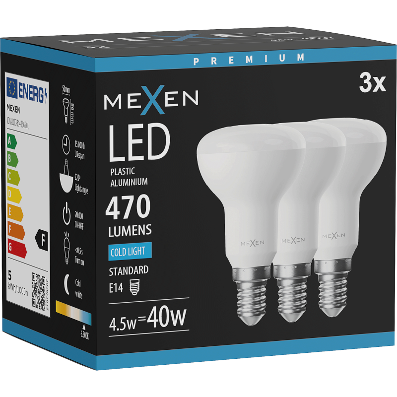 Mexen Nova 3x LED-Glühbirne E14, R50, 4,5W, Kalt - 6500K, 470 lm - L103-E14-0565-01x03
