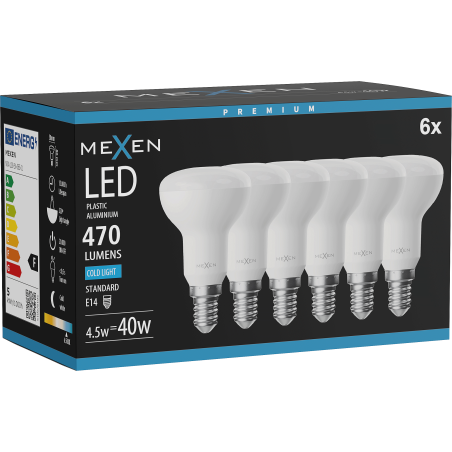Mexen Nova 6x LED Glühbirne E14, R50, 4,5W, Kalt - 6500K, 470 lm - L103-E14-0565-01x06