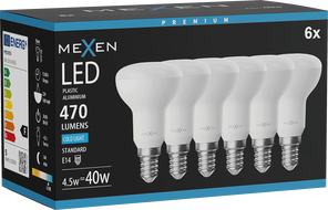 Mexen Nova 6x LED Glühbirne E14, R50, 4,5W, Kalt - 6500K, 470 lm - L103-E14-0565-01x06