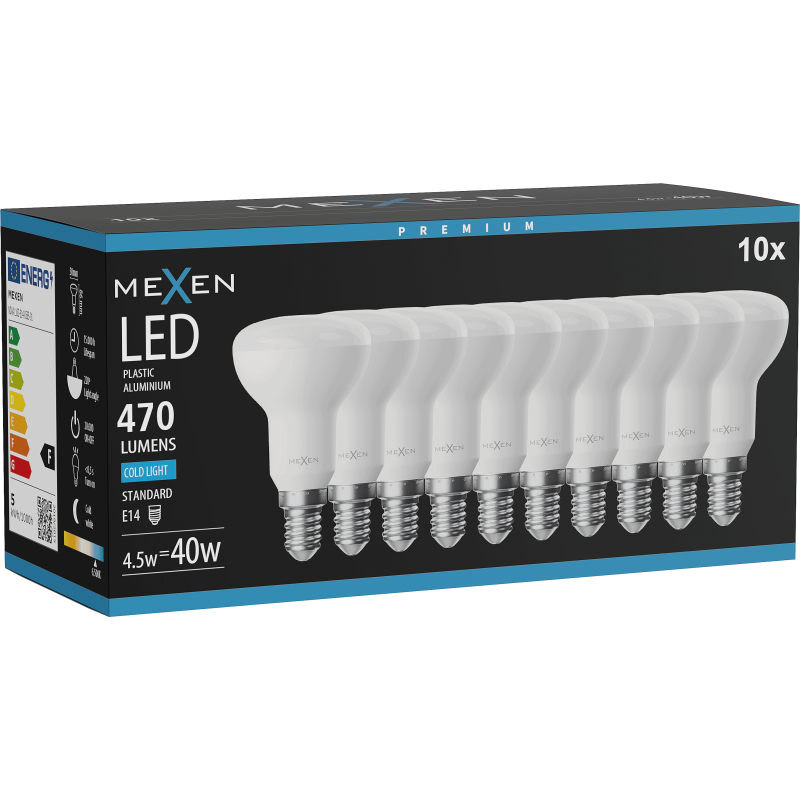 Mexen Nova 10x LED-Glühbirne E14, R50, 4,5W, Kalt - 6500K, 470 lm - L103-E14-0565-01x10