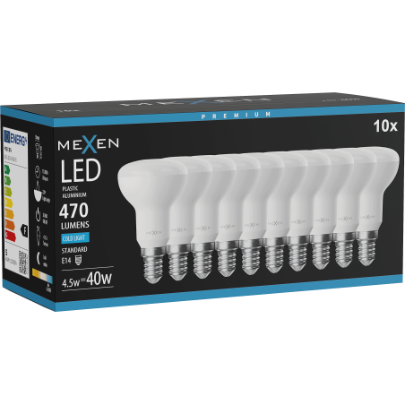 Mexen Nova 10x LED-Glühbirne E14, R50, 4,5W, Kalt - 6500K, 470 lm - L103-E14-0565-01x10