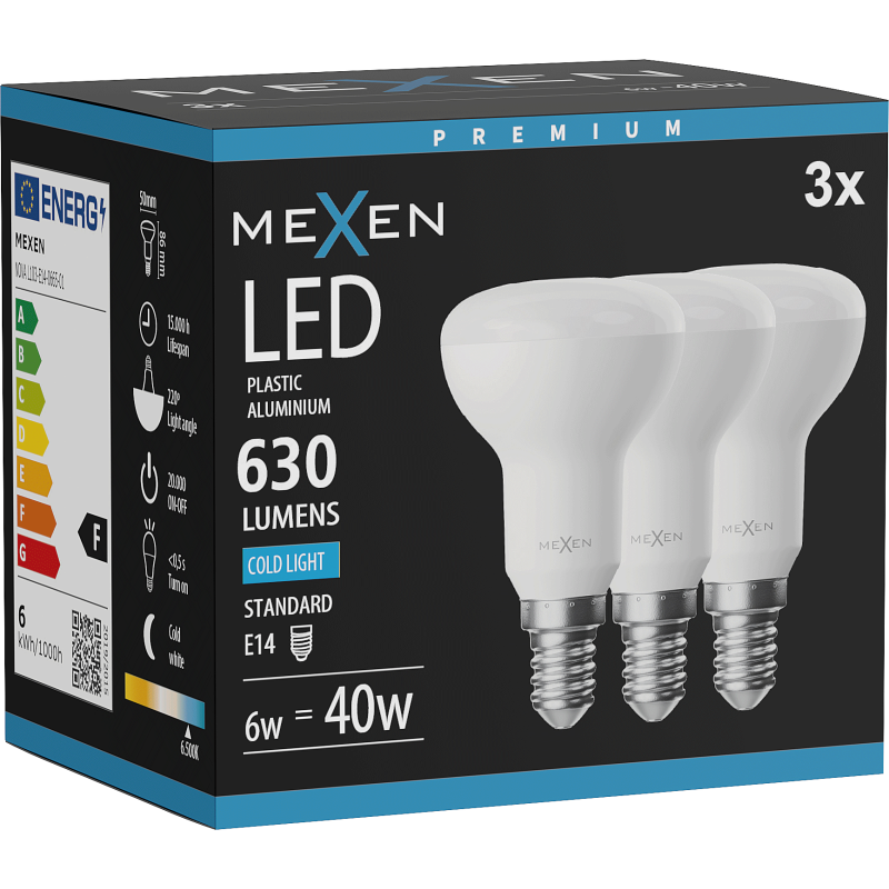 Mexen Nova 3x LED-Lampe E14, R50, 6W, Kalt - 6500K, 630 lm - L103-E14-0665-01x03