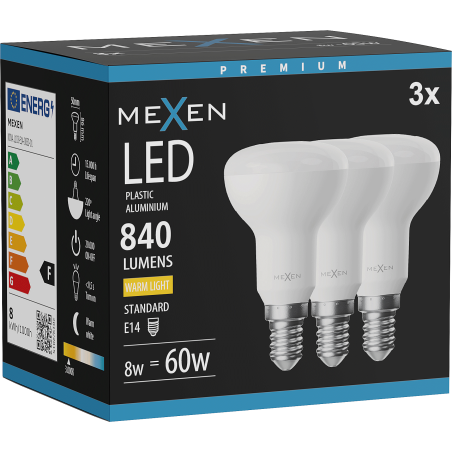 Mexen Nova 3x LED-Glühbirne E14, R50, 8W, Warm - 3000K, 840 lm - L103-E14-0830-01x03