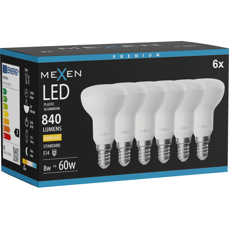 Mexen Nova 6x LED-Lampe E14, R50, 8W, Warm - 3000K, 840 lm - L103-E14-0830-01x06