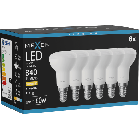 Mexen Nova 6x LED-Lampe E14, R50, 8W, Warm - 3000K, 840 lm - L103-E14-0830-01x06