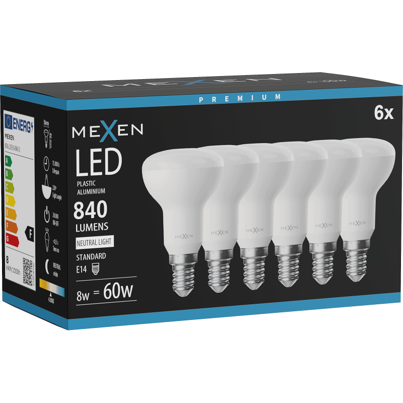 Mexen Nova 6x LED-Lampe E14, R50, 8W, Neutral - 4000K, 840 lm - L103-E14-0840-01x06