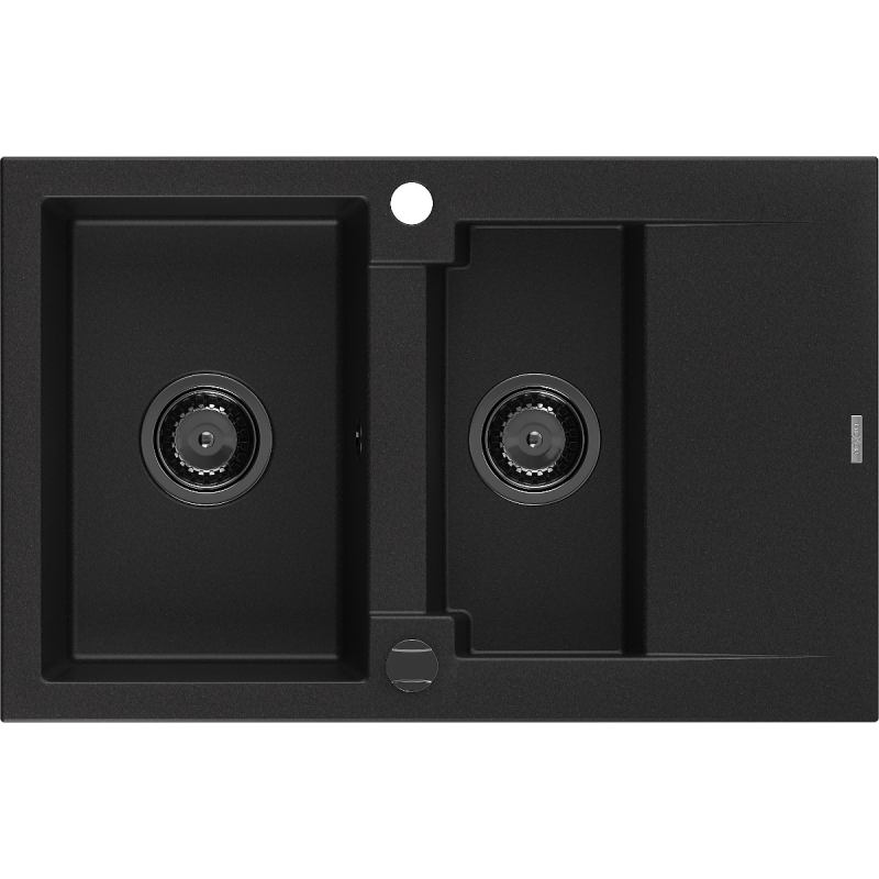 Mexen Gaspar Granitspüle 1,5-becken mit Abtropffläche 737 x 475 mm, schwarz, schwarzer Siphon - 6507731505-77-B