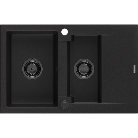 Mexen Gaspar Granitspüle 1,5-becken mit Abtropffläche 737 x 475 mm, schwarz, schwarzer Siphon - 6507731505-77-B