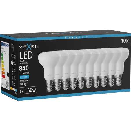 Mexen Nova 10x LED-Glühbirne E14, R50, 8W, Kalt - 6500K, 840 lm - L103-E14-0865-01x10