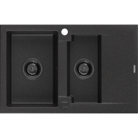 Mexen Gaspar Granitspüle 1,5-tlg. mit Abtropffläche 737 x 475 mm schwarz/silber metallic, schwarzer Siphon - 6507731505-73-B