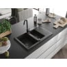 Mexen Gaspar Granitspüle, 1,5-Becken mit Abtropffläche, 737 x 475 mm, schwarz/gold metallic, schwarzer Siphon - 6507731505-75-B