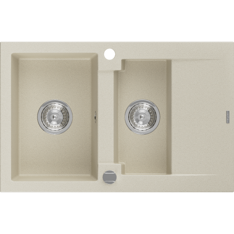 Mexen Gaspar Granitspüle 1,5-beckig mit Abtropffläche 737 x 475 mm, beige, Siphon chrom - 6507731505-69