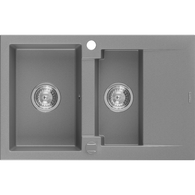 Mexen Gaspar Granitspüle 1,5-Becken mit Abtropffläche 737 x 475 mm, grau, Siphon Chrom - 6507731505-71