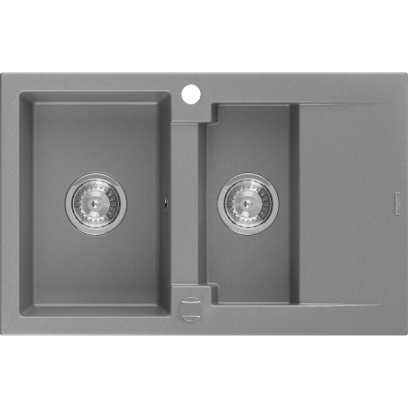 Mexen Gaspar Granitspüle 1,5-Becken mit Abtropffläche 737 x 475 mm, grau, Siphon Chrom - 6507731505-71