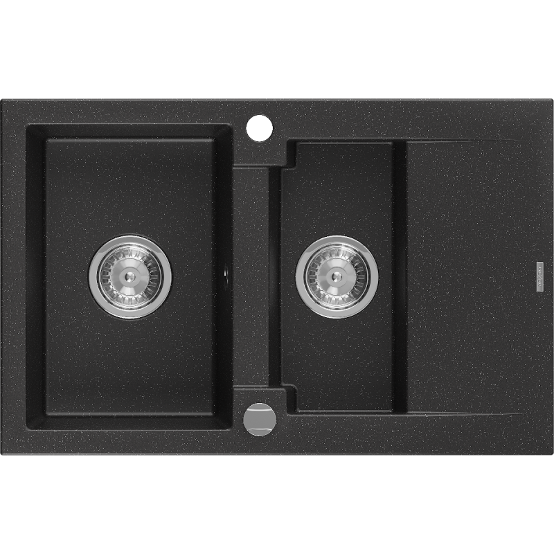 Mexen Gaspar Granitspüle 1,5-bewilligt mit Abtropffläche 737 x 475 mm, schwarz/silber metallic, Siphon Chrom - 6507731505-73