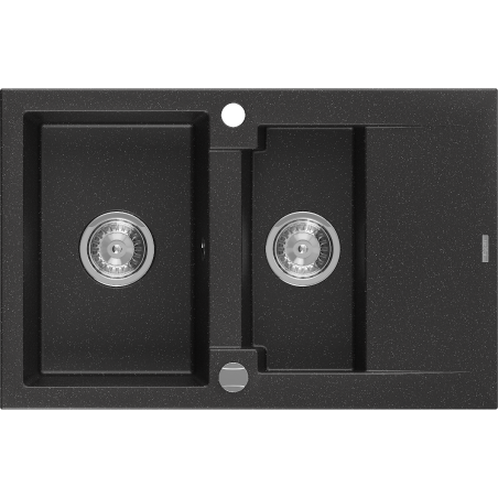 Mexen Gaspar Granitspüle 1,5-bewilligt mit Abtropffläche 737 x 475 mm, schwarz/silber metallic, Siphon Chrom - 6507731505-73