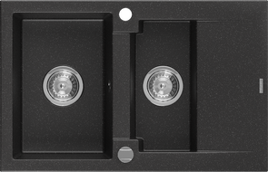 Mexen Gaspar Granitspüle 1,5-bewilligt mit Abtropffläche 737 x 475 mm, schwarz/silber metallic, Siphon Chrom - 6507731505-73