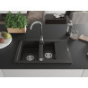 Mexen Gaspar Granitspüle 1,5-Becken mit Abtropffläche 737 x 475 mm, schwarz/gold metallic, Siphon chrom - 6507731505-75