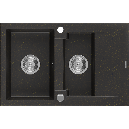 Mexen Gaspar Granitspüle 1,5-Becken mit Abtropffläche 737 x 475 mm, schwarz/gold metallic, Siphon chrom - 6507731505-75