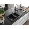 Mexen Gaspar Granit-Spülbecken 1,5-fach mit Abtropffläche 737 x 475 mm, schwarz, Siphon Chrom - 6507731505-77
