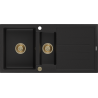 Mexen Andres Granitspüle 1,5-fach mit Abtropffläche 1000 x 500 mm schwarz, Siphon gold - 6515101510-77-G
