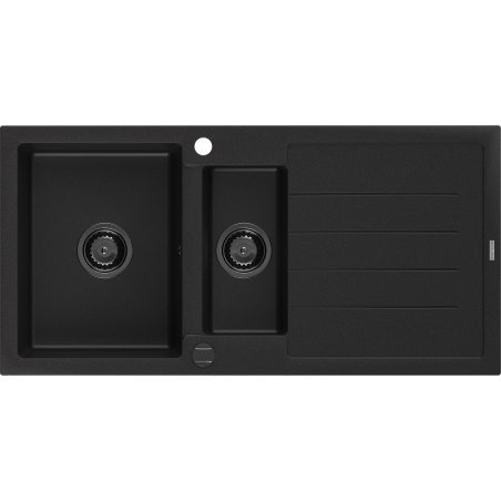 Mexen Andres Granitspüle 1,5-Becken mit Abtropffläche 1000 x 500 mm schwarz, Siphon schwarz - 6515101510-77-B