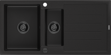 Mexen Andres Granitspüle 1,5-Becken mit Abtropffläche 1000 x 500 mm schwarz, Siphon schwarz - 6515101510-77-B