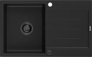 Mexen Bruno Granitspüle 1-beckig mit Abtropffläche 795 x 495 mm, schwarz, schwarzer Siphon - 6513791010-77-B