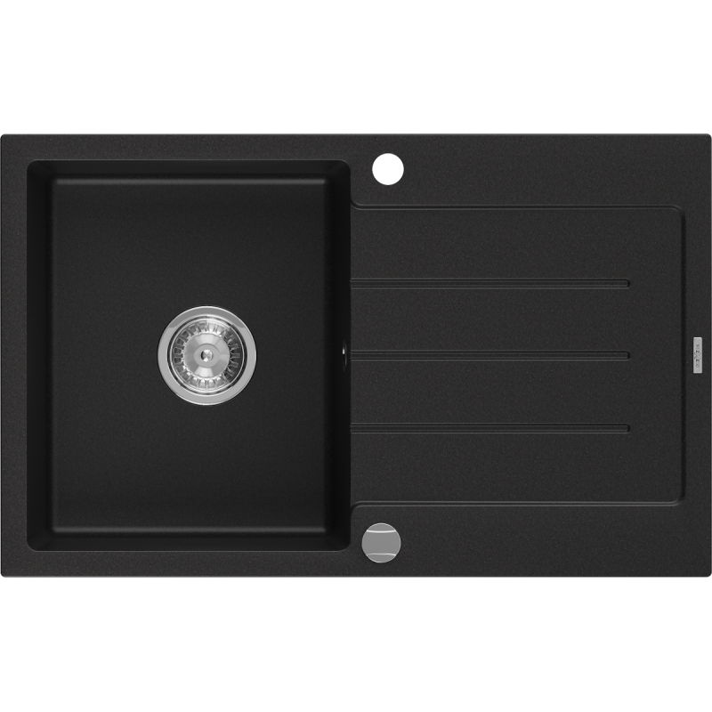Mexen Bruno Granitspüle 1-becken mit Abtropffläche 795 x 495 mm, schwarz, Siphon chrom - 6513791010-77