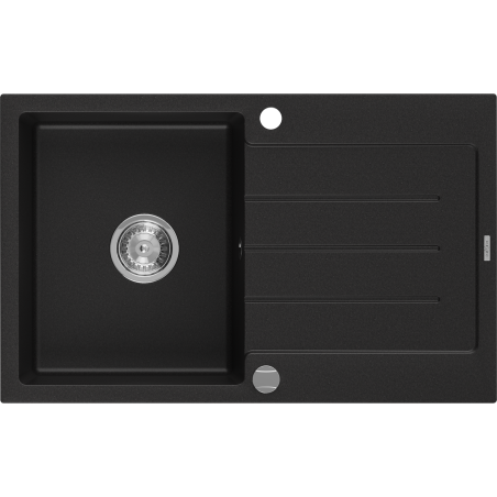 Mexen Bruno Granitspüle 1-becken mit Abtropffläche 795 x 495 mm, schwarz, Siphon chrom - 6513791010-77