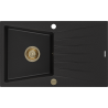 Mexen Cesar Granitspüle 1-Becken mit Abtropffläche 775 x 470 mm, schwarz, goldener Siphon - 6514771010-77-G
