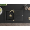 Mexen Cesar Granitspüle 1-Becken mit Abtropffläche 775 x 470 mm, schwarz, goldener Siphon - 6514771010-77-G