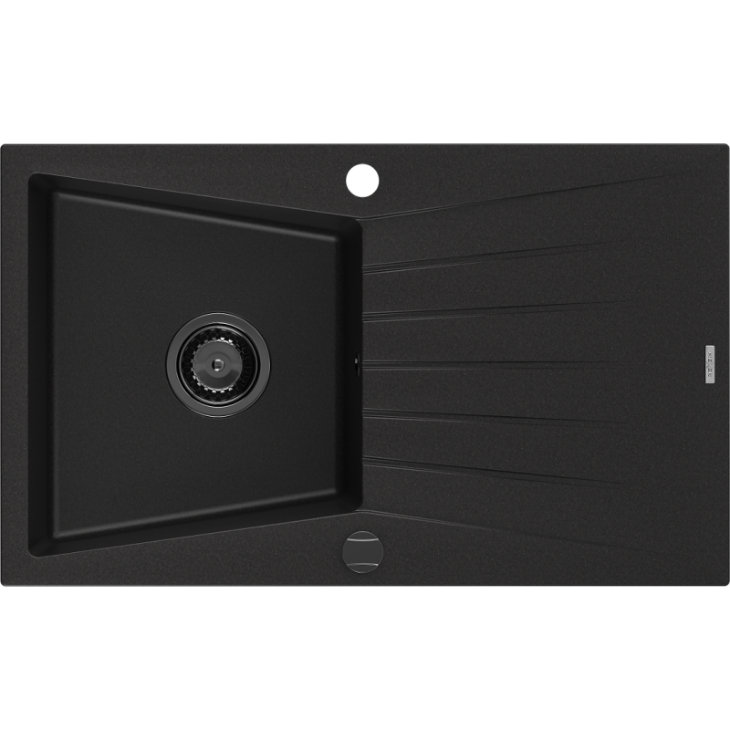 Mexen Cesar Granitspüle 1-Becken mit Abtropffläche 775 x 470 mm, schwarz, schwarzer Siphon - 6514771010-77-B