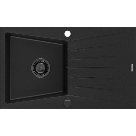 Mexen Cesar Granitspüle 1-Becken mit Abtropffläche 775 x 470 mm, schwarz, schwarzer Siphon - 6514771010-77-B