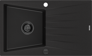 Mexen Cesar Granitspüle 1-Becken mit Abtropffläche 775 x 470 mm, schwarz, schwarzer Siphon - 6514771010-77-B
