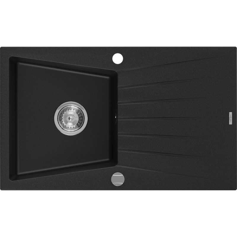 Mexen Cesar Granitspüle 1-beckig mit Abtropffläche 775 x 470 mm, schwarz, Siphon Chrom - 6514771010-77