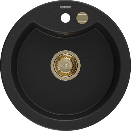 Mexen Diego Granitspüle 1-beckig 488 x 480 mm, schwarz, goldener Siphon - 6512481000-77-G
