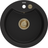 Mexen Diego Granitspüle 1-Kammer 488 x 480 mm, schwarz, goldener Siphon - 6512481000-77-G