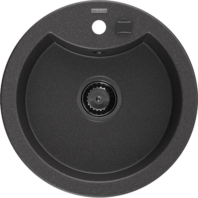 Mexen Diego Granitspüle 1-Becken 488 x 480 mm, schwarz gesprenkelt, schwarzer Siphon - 6512481000-76-B