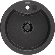Mexen Diego Granitspüle 1-Becken 488 x 480 mm, schwarz gesprenkelt, schwarzer Siphon - 6512481000-76-B